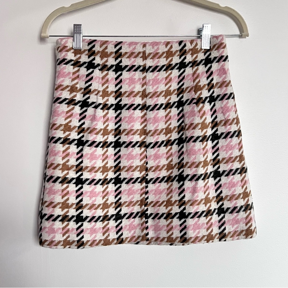 Forever 21 Pink White Tan Black Tweed Houndstooth Plaid Knit Skirt Small - Picture 6 of 7